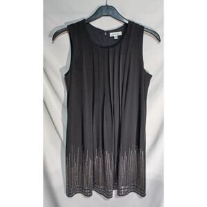 Calvin Klein sz S Little Black Dress Silver Stud Detail Lined A-line Tra…